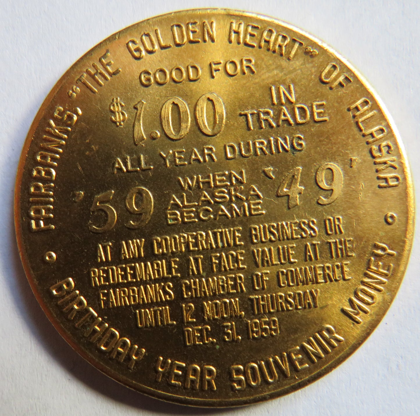 Alaska The 49th State 1959 Commemorative Medal / Token