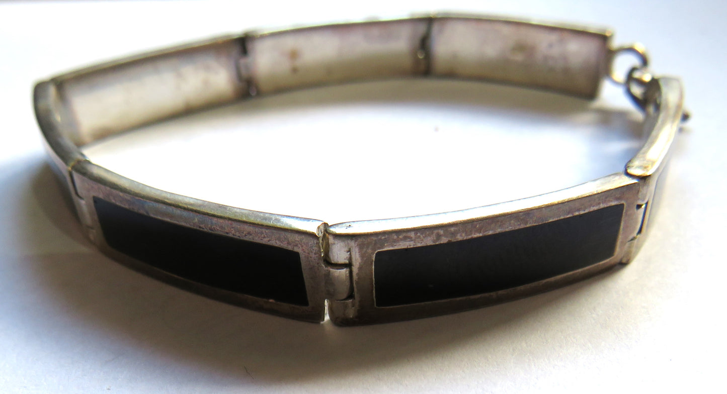 Ladies Sterling Silver & Black Panel Bracelet