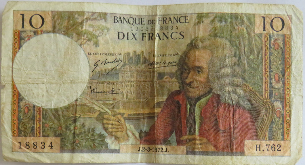 1972 France 10 Francs Banknote