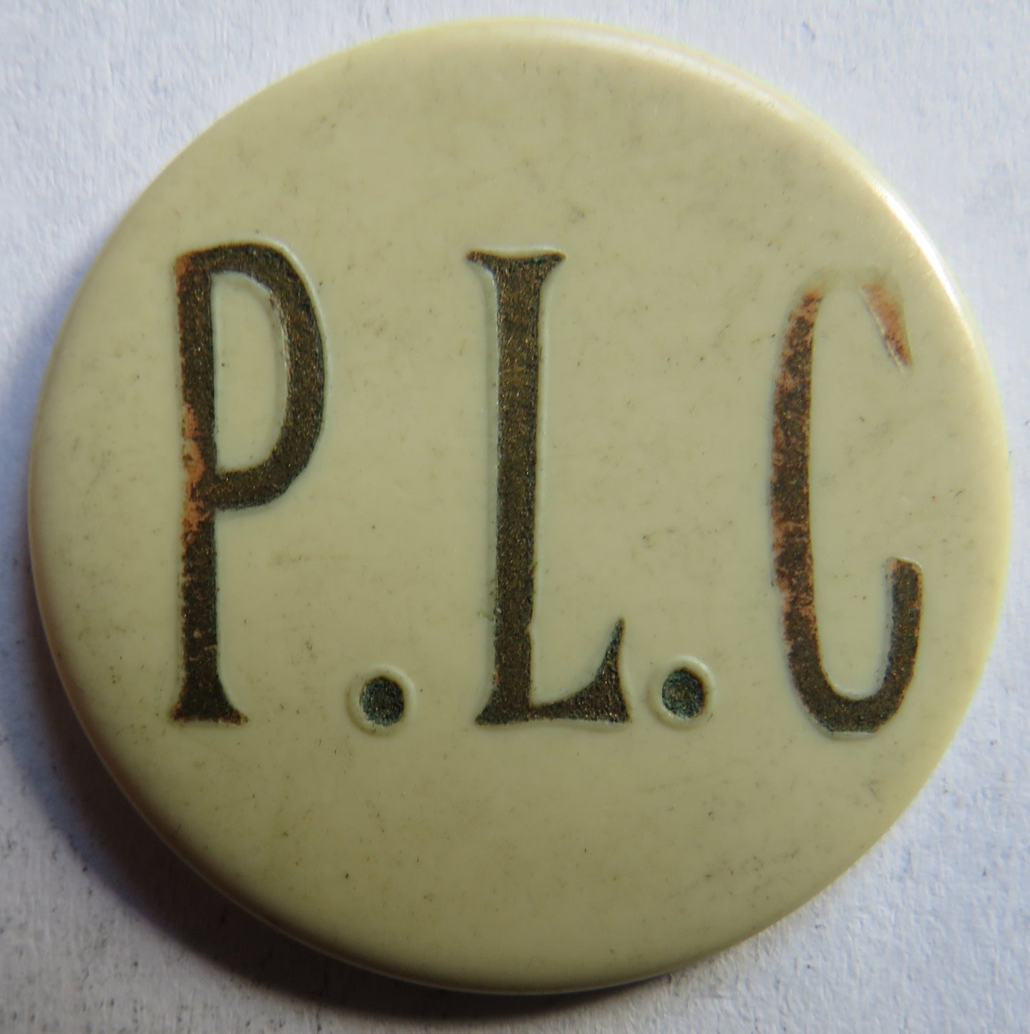 P.L.C. Vintage Yellow Plastic 3d Token