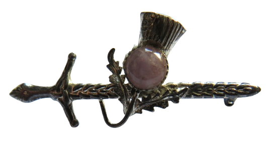 Vintage Sterling Silver Scottish Thistle & Sword Brooch