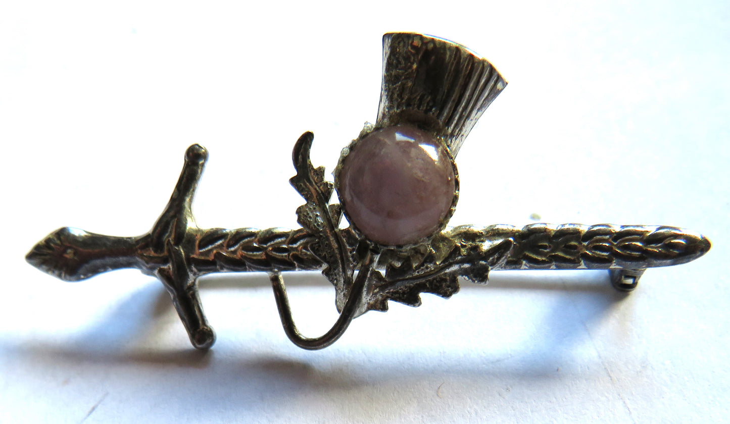 Vintage Sterling Silver Scottish Thistle & Sword Brooch