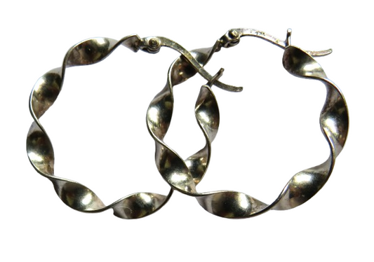 Sterling Silver Ladies Hoop Earrings In Twisted Design