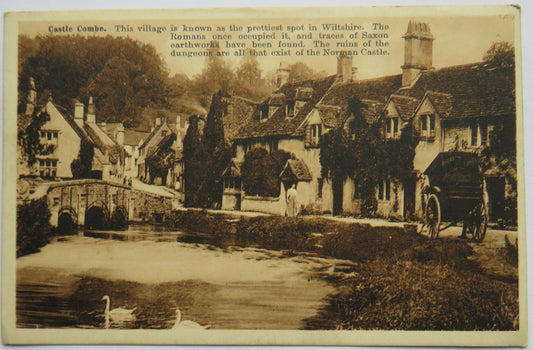 Vintage Postcard of Castle Combe, This village is known as the prettiest spot in Wiltshire