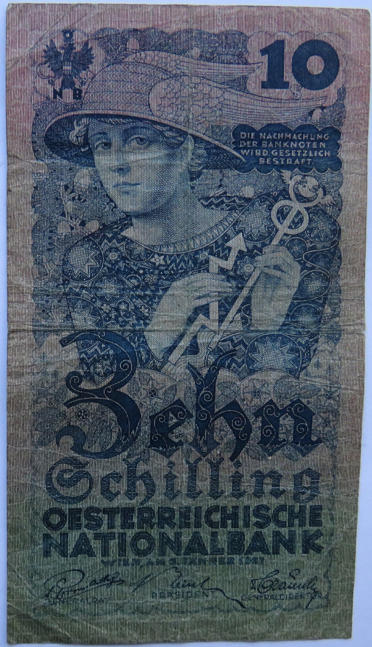 1927 Austria 10 Schilling Banknote