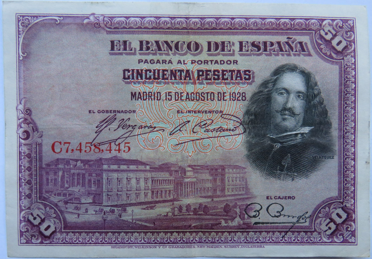 1928 Spain 50 Pesetas Banknote