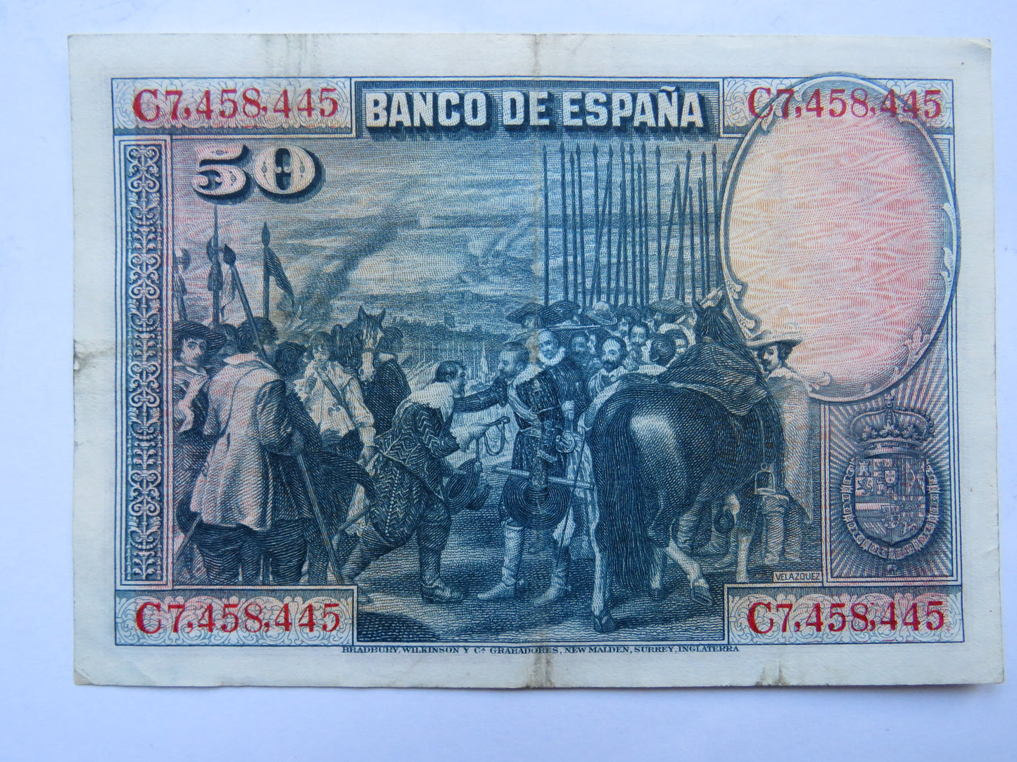 1928 Spain 50 Pesetas Banknote