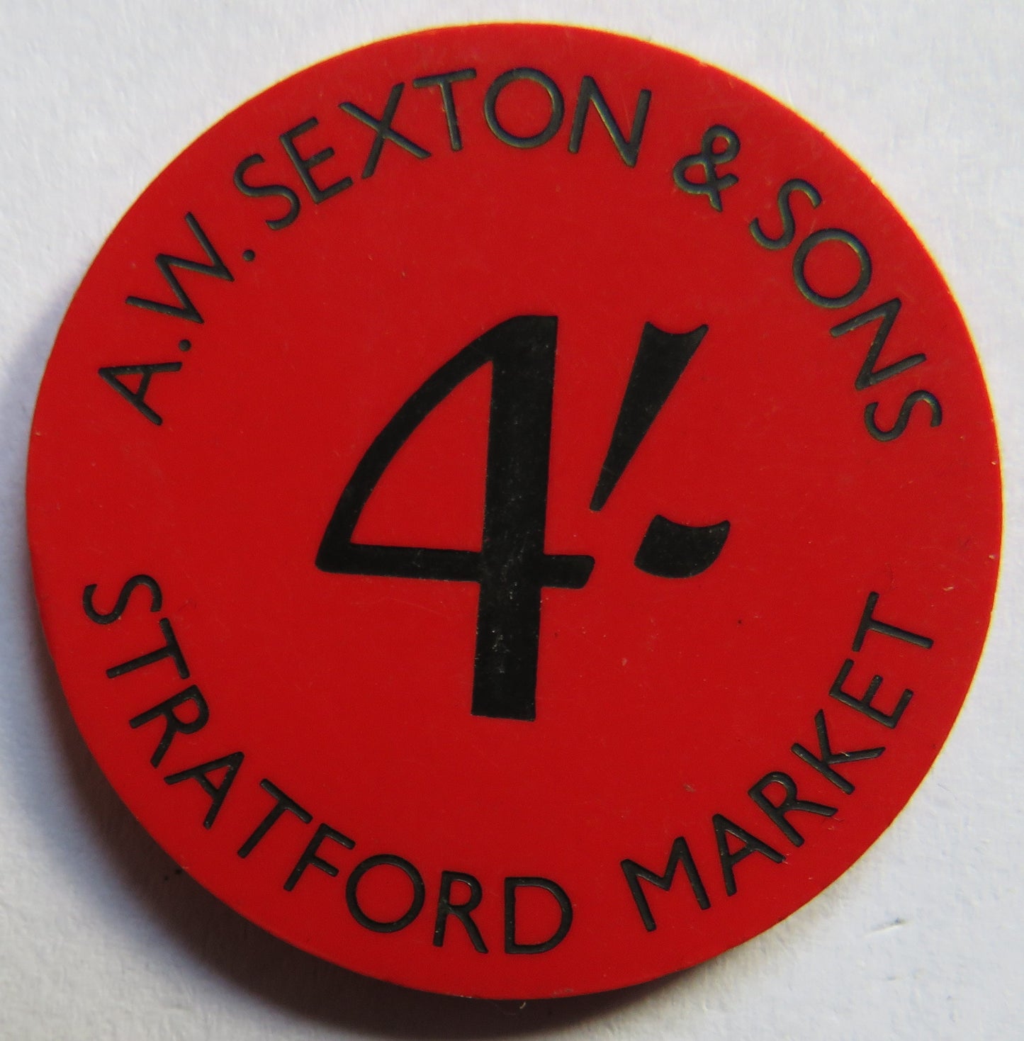 A.W. Sexton & Sons Stratford Market 4/- Plastic Token
