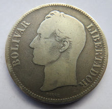 Load image into Gallery viewer, 1886 Venezuela Silver 5 Bolivares Coin
