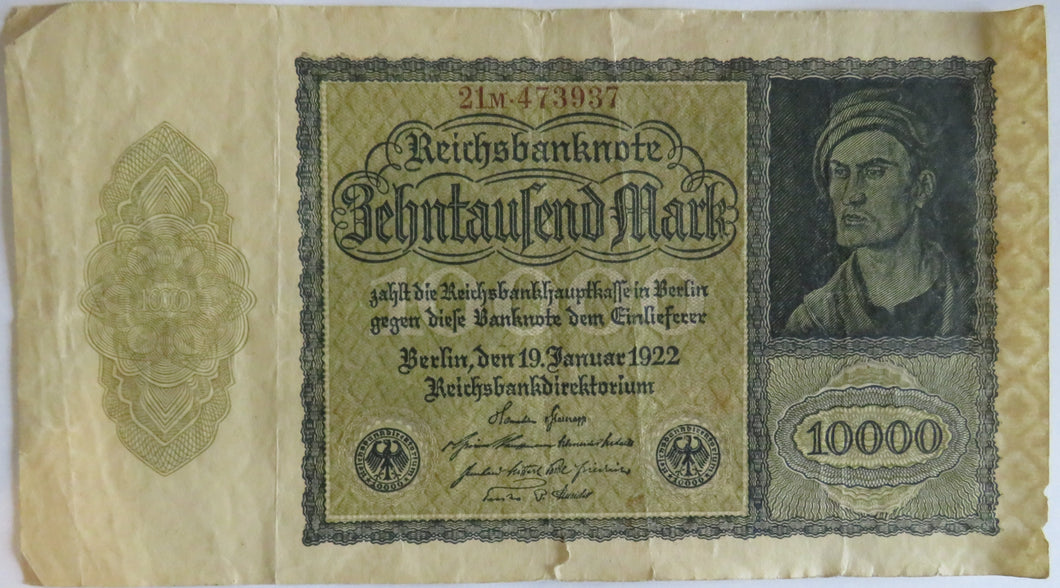 1922 Germany 10000 Mark Banknote