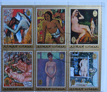 Load image into Gallery viewer, 1971 Ajman State 6 Stamp Sheet The Dresser&#39;s Mirror, The Bathers etc
