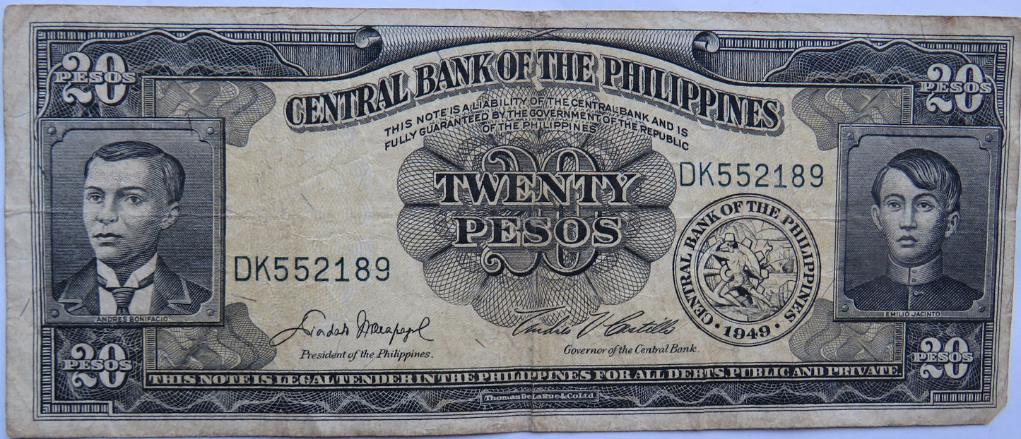 1961-65 Central Bank of The Philippines 20 Pesos Banknote