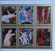 Load image into Gallery viewer, Ajman State 6 Stamp Sheet Spring, Fortune, The Unsteady Fortune etc
