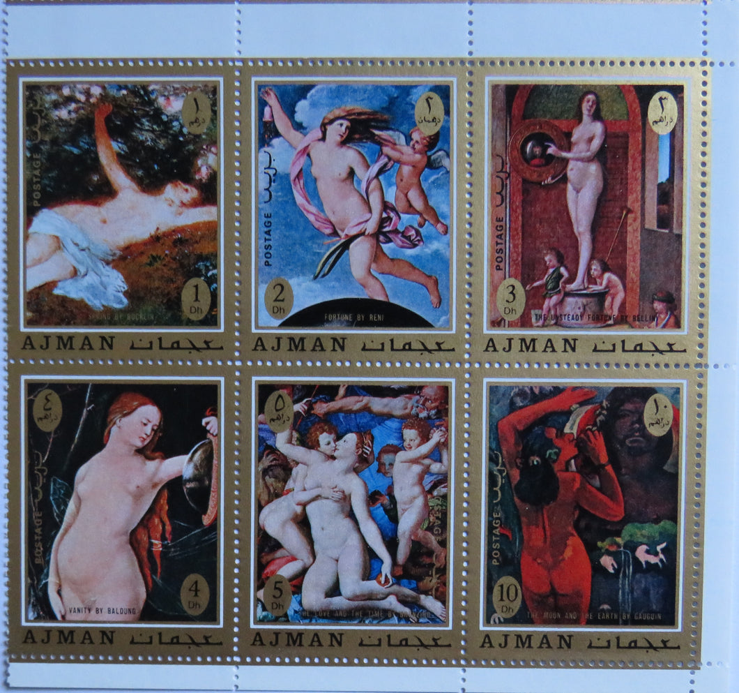 Ajman State 6 Stamp Sheet Spring, Fortune, The Unsteady Fortune etc