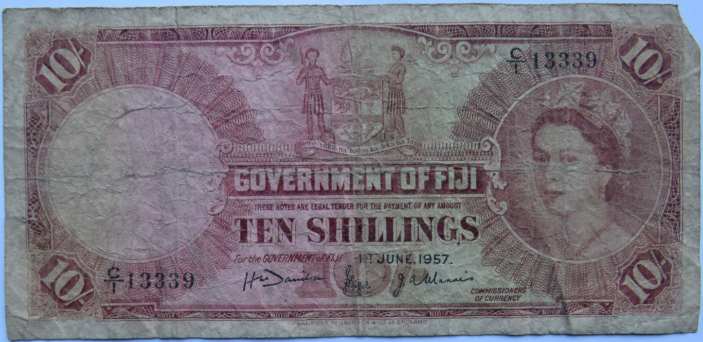 1957 Government of Fiji Ten Shillings Banknote