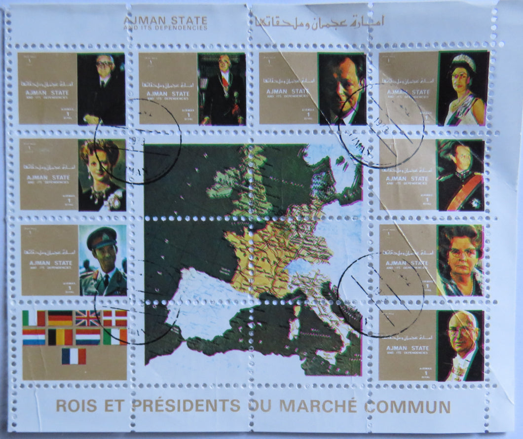 Ajman State and Its Dependencies Small Stamp Sheet Rois Et Presidents Du Marche Commun