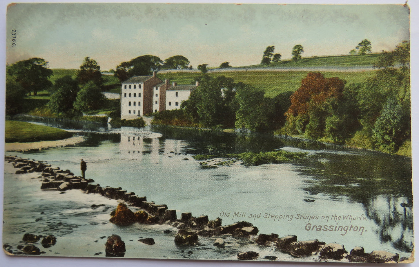 Vintage Postcard of Old Mill and Stepping Stones on the Wharge, Grassington