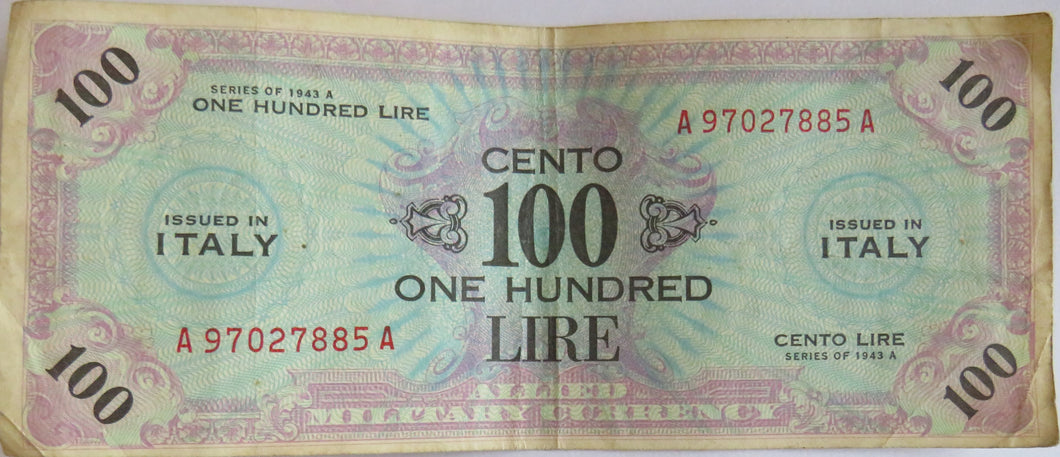 1943 Italy 100 Lire Banknote Allied Military Currency