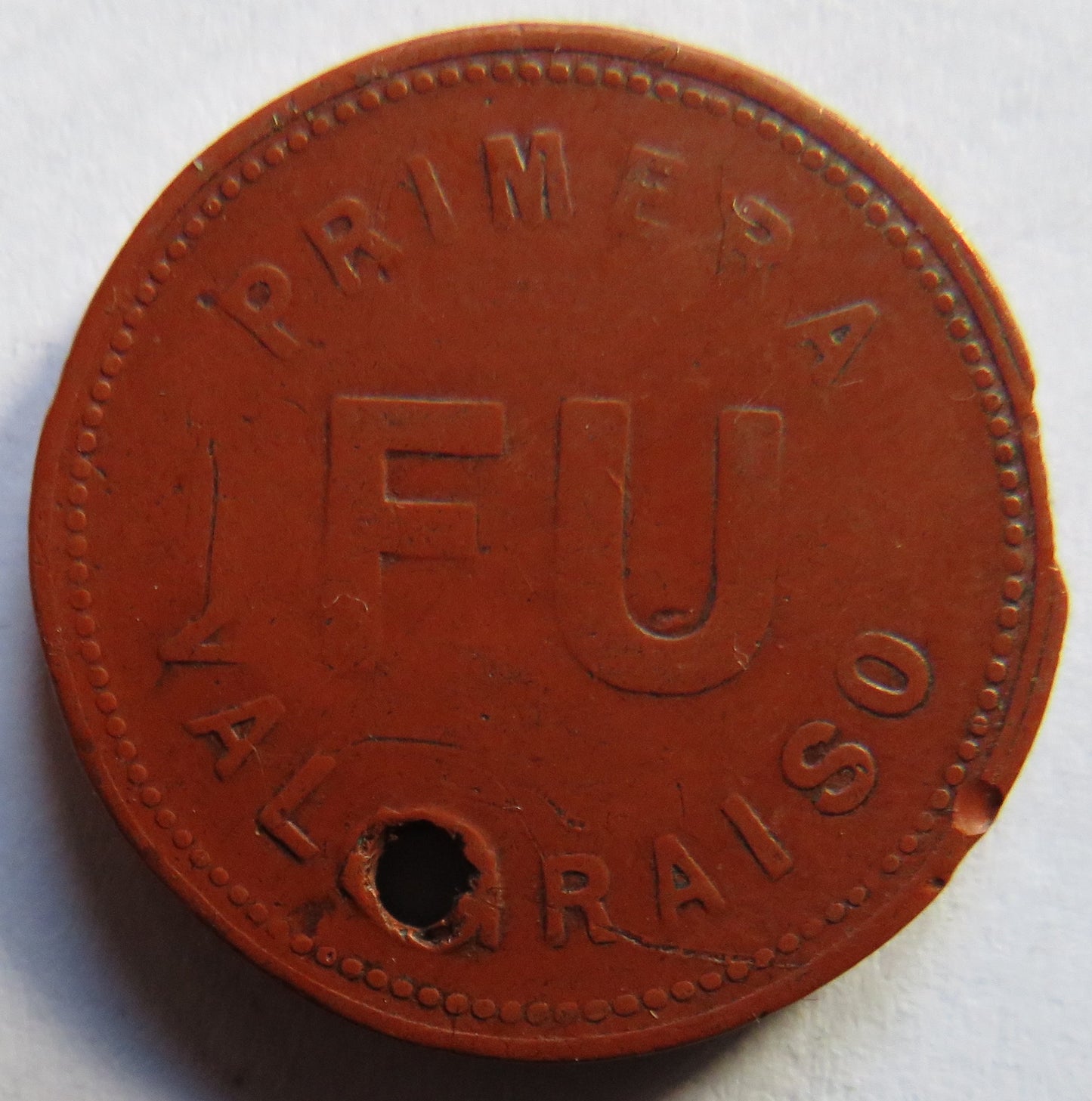 Primera F.U Valparaiso Chile Vintage Plastic Token