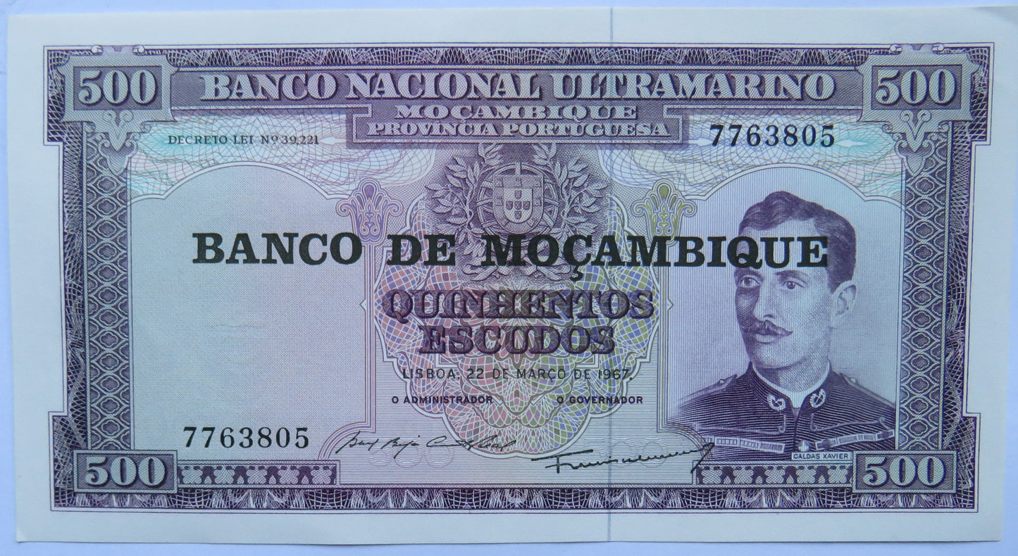 1967 Mocambique 500 Escudos Banknote