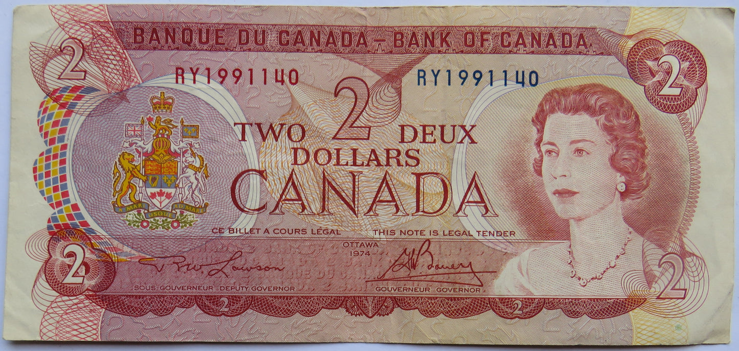 1974 Canada $2 One Dollar Banknote