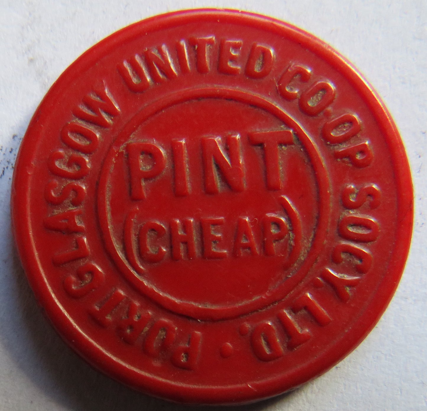 Port Glasgow United Cooperative Society Plastic 1 Pint Token