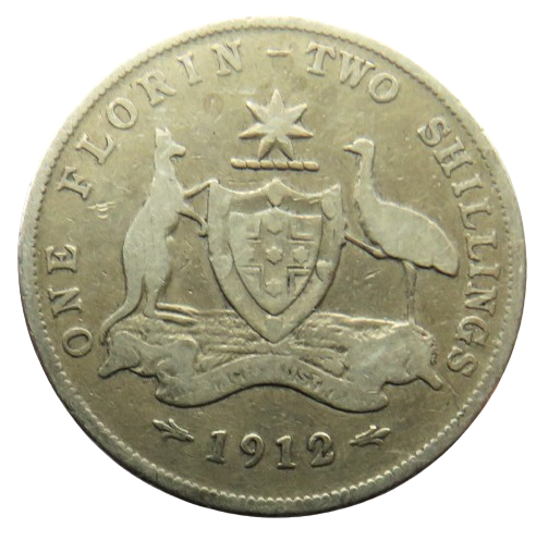 1912 King George V Australia Silver Florin / Two Shillings Coin