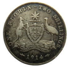 Load image into Gallery viewer, 1914 King George V Australia Silver Florin / Two Shillings Coin
