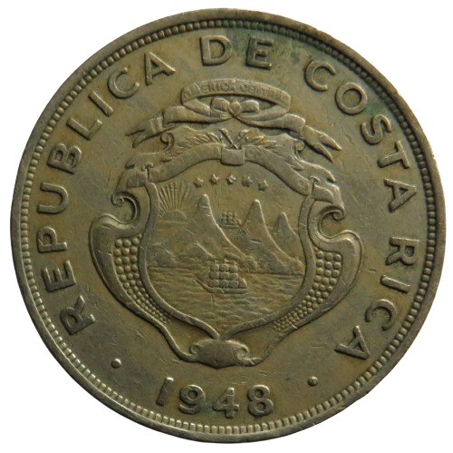 1948 Costa Rica 2 Colones Coin