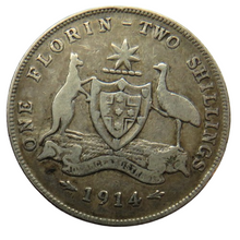 Load image into Gallery viewer, 1914 King George V Australia Silver Florin / Two Shillings Coin
