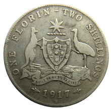 Load image into Gallery viewer, 1917-M King George V Australia Silver Florin / Two Shillings Coin
