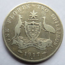 Load image into Gallery viewer, 1917-M King George V Australia Silver Florin / Two Shillings Coin
