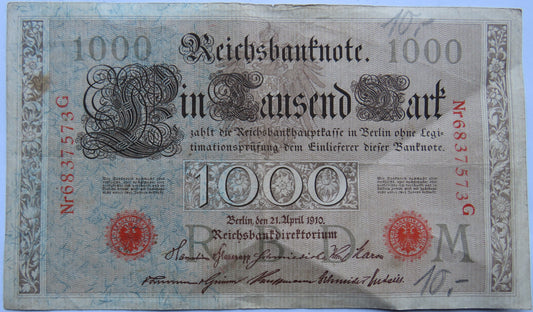 1910 Germany 1000 Mark Banknote