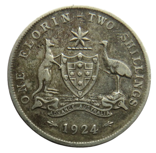 1924 King George V Australia Silver Florin / Two Shillings Coin