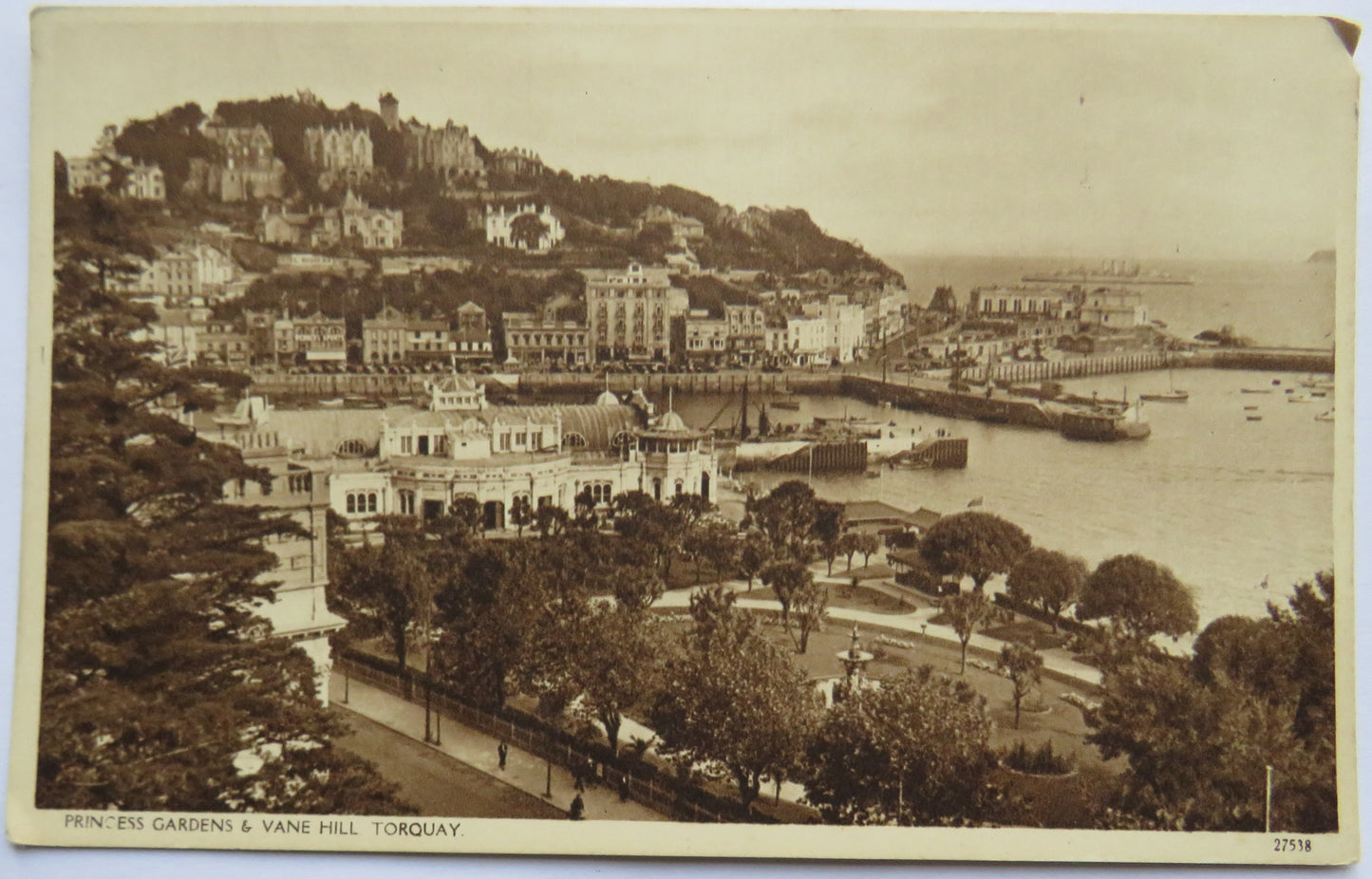Vintage Postcard of Princess Gardens & Vane Hill, Torquay
