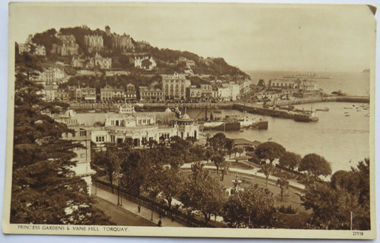 Vintage Postcard of Princess Gardens & Vane Hill, Torquay