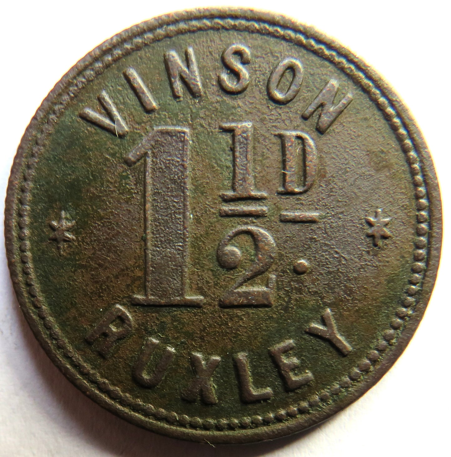 Vinson Ruxley 1 & 1/2d Vintage Token