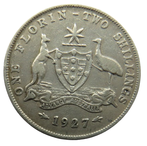 1927 King George V Australia Silver Florin Coin