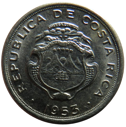 1953 Costa Rica 10 Centimos Coin