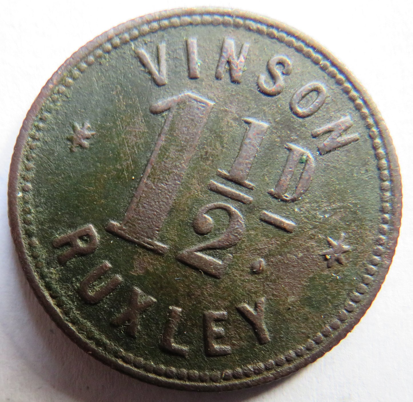 Vinson Ruxley 1 & 1/2d Vintage Token