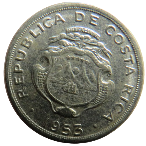 1953 Costa Rica 10 Centimos Coin