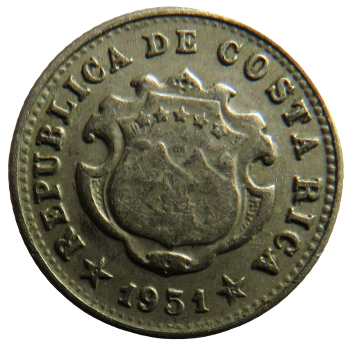 1951 Costa Rica 5 Centimos Coin