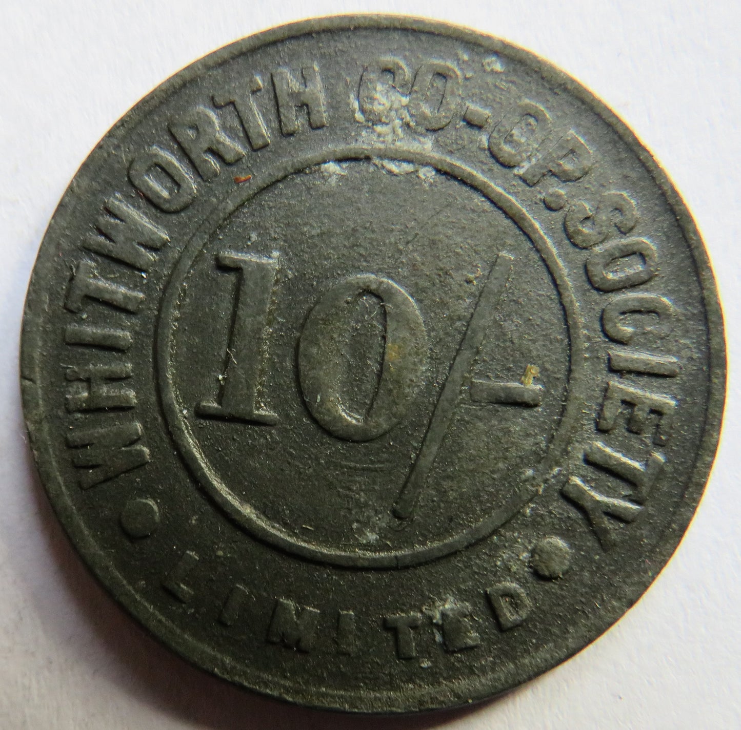 Whitworth Cooperative Society 10/- Vintage Token