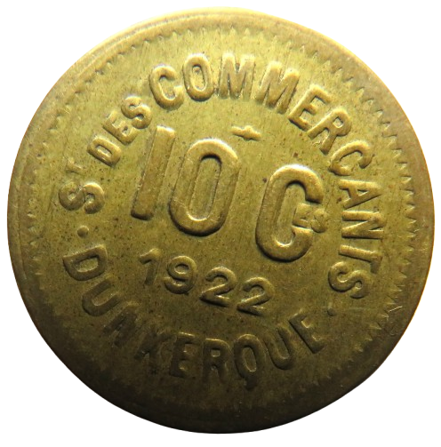 1922 S'Des Commercants Dunkerque 10 Centimes French Token