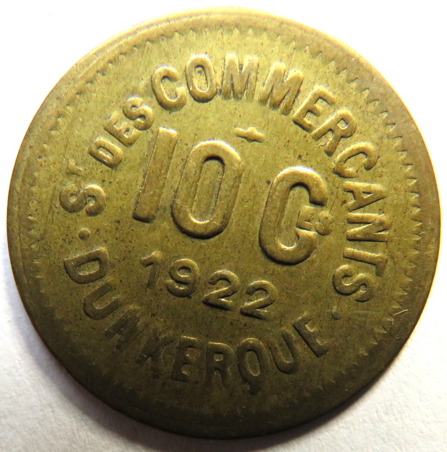 1922 S'Des Commercants Dunkerque 10 Centimes French Token