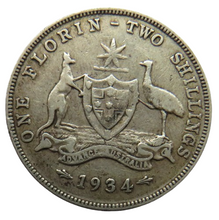 Load image into Gallery viewer, 1934 King George V Australia Silver Florin / Two Shillings Coin
