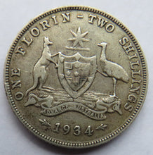 Load image into Gallery viewer, 1934 King George V Australia Silver Florin / Two Shillings Coin
