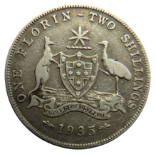 Load image into Gallery viewer, 1935 King George V Australia Silver Florin / Two Shillings Coin
