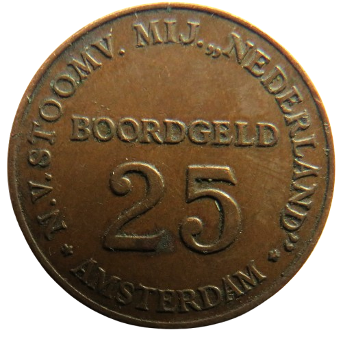 N.V. Stoomv. MIJ Nederlands Amsterdam 25 Boordgeld Token