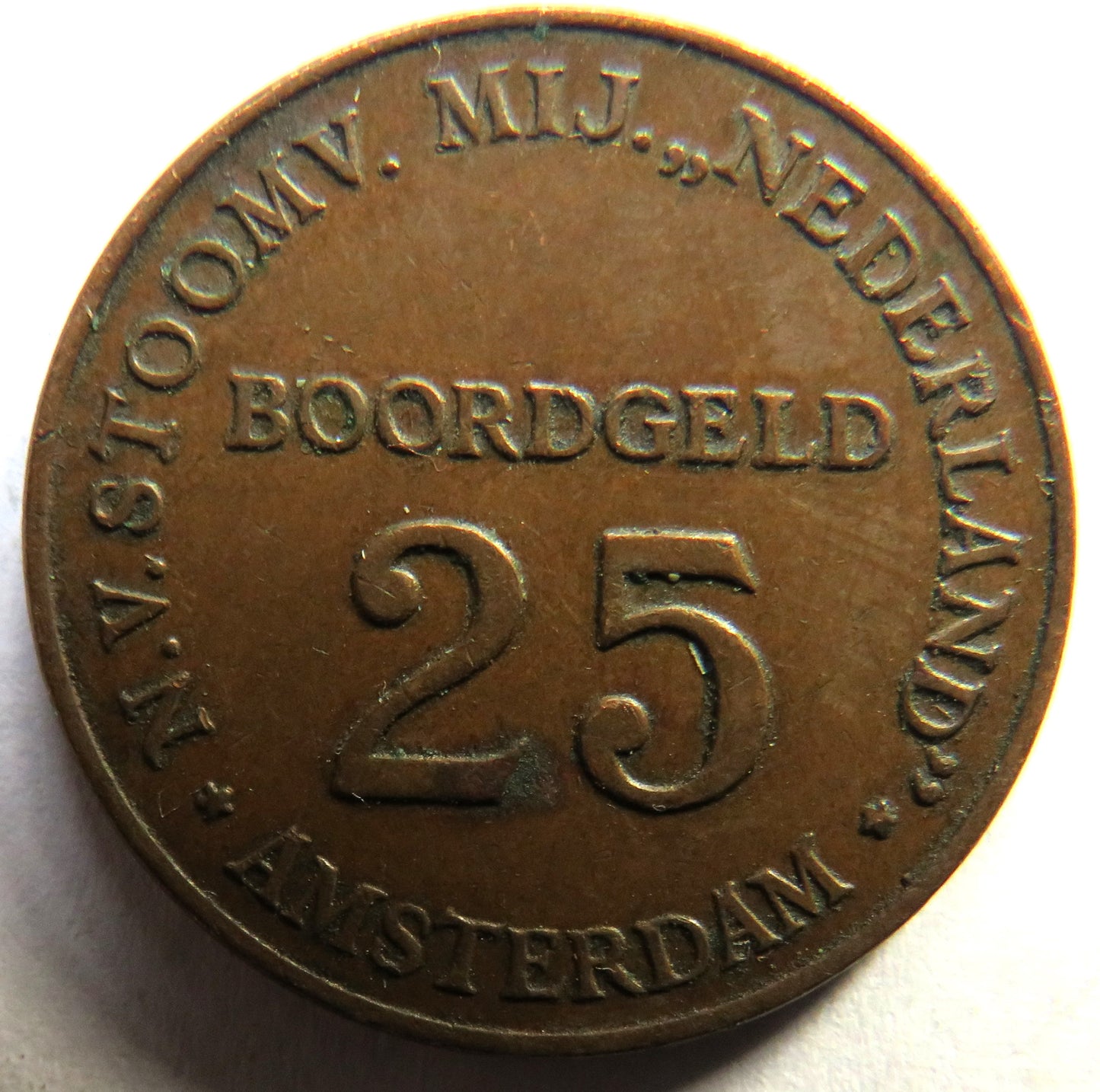 N.V. Stoomv. MIJ Nederlands Amsterdam 25 Boordgeld Token